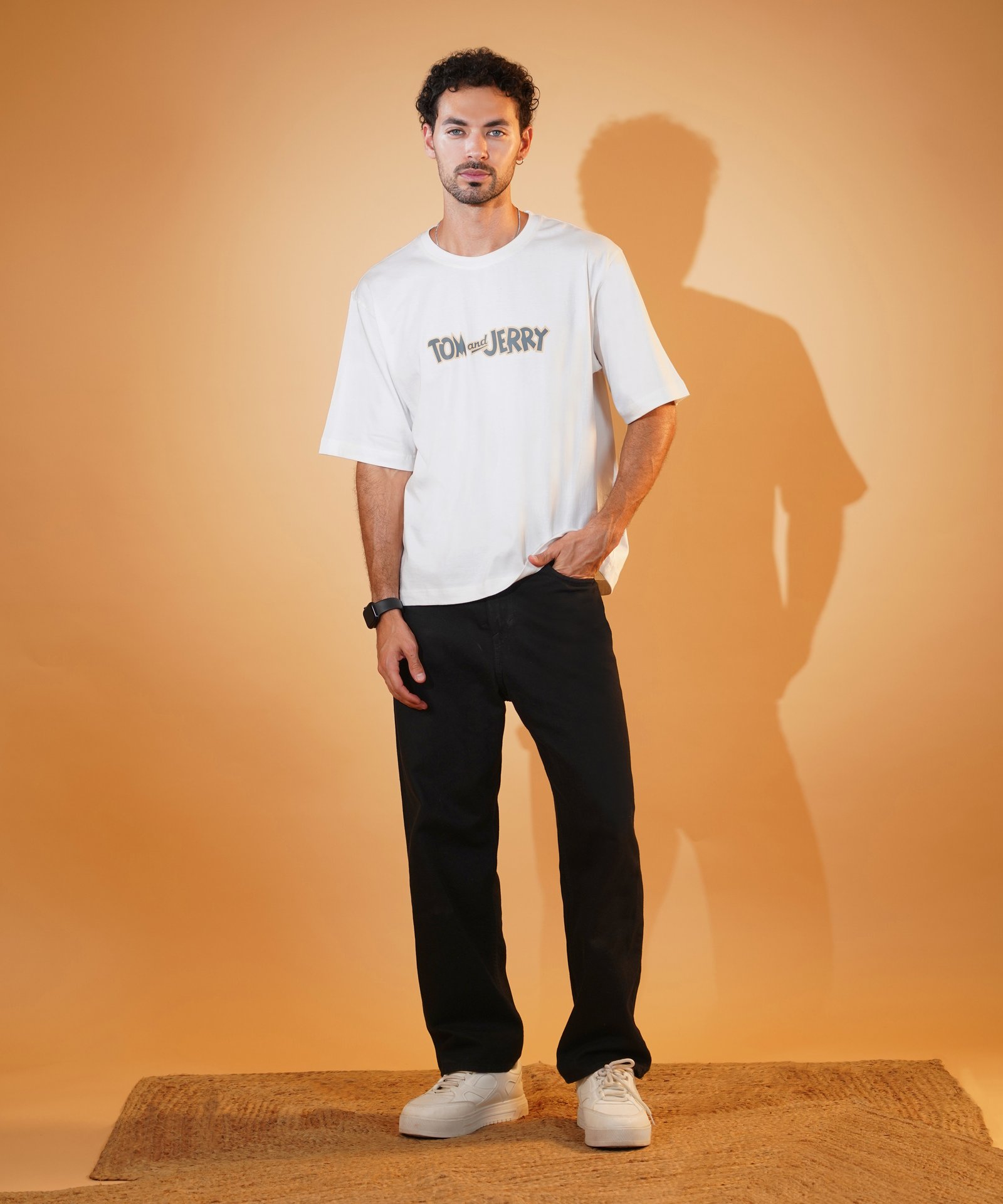 White Tom & Jerry Edition - Premium Oversized Puff Printed T-Shirts