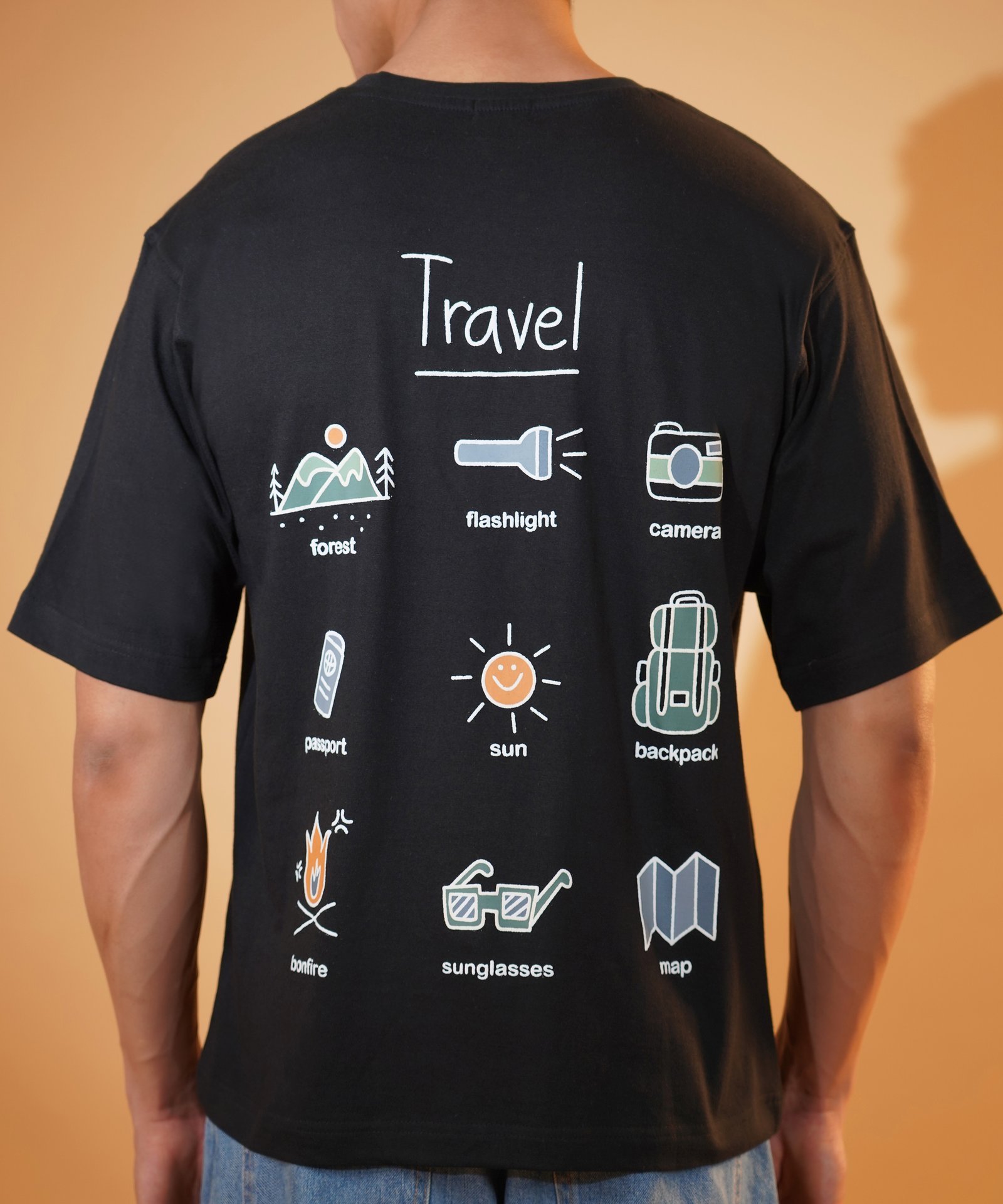 Black Travel Edition - Premium Oversized Puff Printed T-Shirts